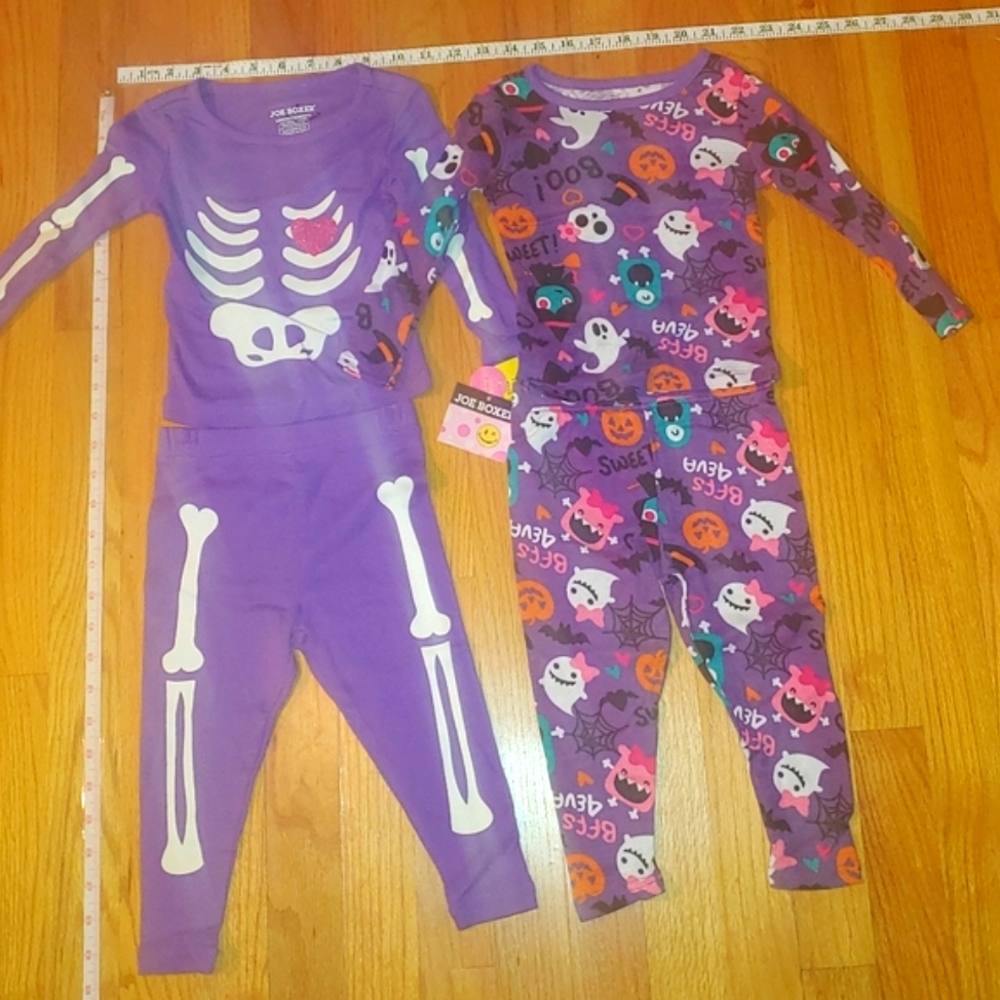 Girls Joe Boxer Set of Halloween Pajamas Outfits Matching Sets Skeletons Bones